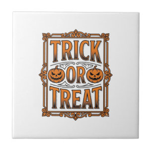 Halloween Truc Behandeling Pompoen Schedels Vintag Tegeltje