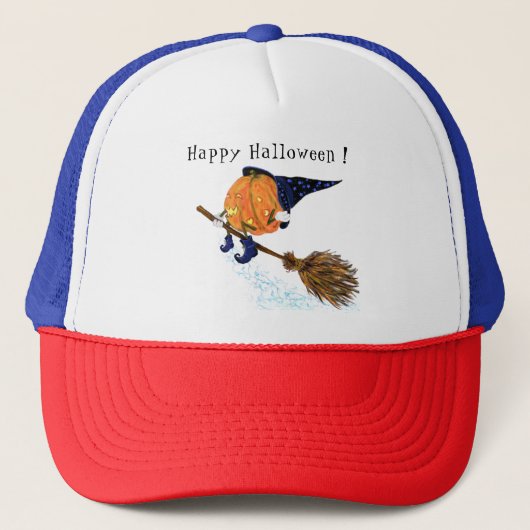 Halloween Trucker Hat Witch Pumpkin-vliegkamer Pet (Voorkant)