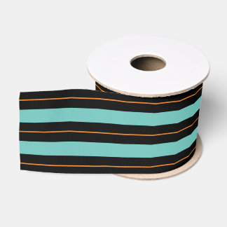 Halloween turquoise, zwarte en oranje gestreepte l grosgrain lint