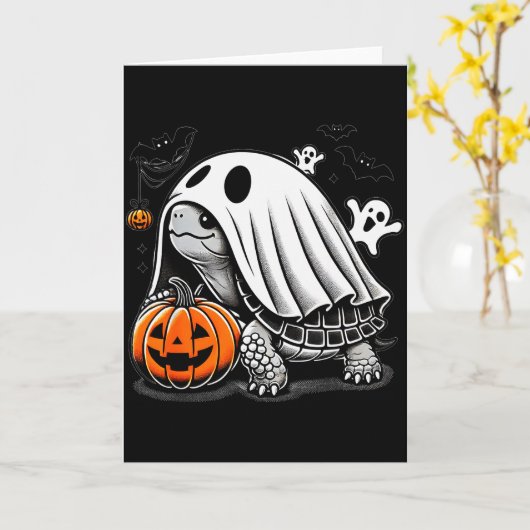 Halloween Turtle Ghost Pumpkin Costume Terran Tort Kaart (Gele Bloem)