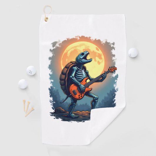 Halloween Turtle Skeleton Rocker T-shirt voor Musi Golfhanddoek (Insitu)