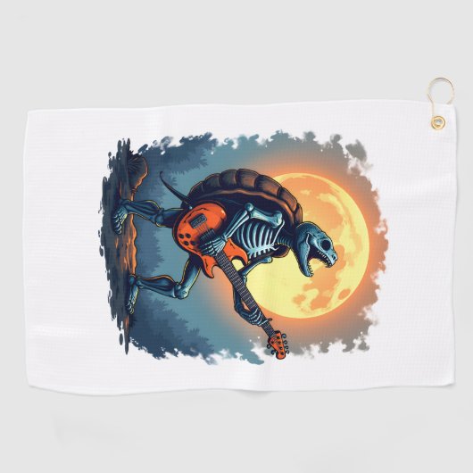 Halloween Turtle Skeleton Rocker T-shirt voor Musi Golfhanddoek (Horizontaal)