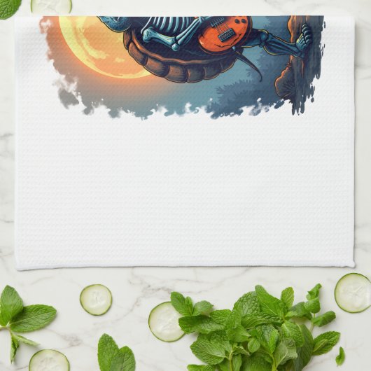 Halloween Turtle Skeleton Rocker Tee for Music Lov Theedoek (Gevouwen)