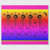 HALLOWEEN TUSSEN RAINBOW DANCING SKELETONS CADEAUPAPIER (Vlak)