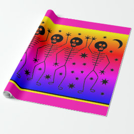 HALLOWEEN TUSSEN RAINBOW DANCING SKELETONS CADEAUPAPIER