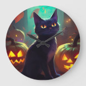 Halloween Tuxedo Cat met pompoenen eng Grote Klok (Voorkant)