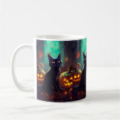 Halloween Tuxedo Cat met pompoenen eng Koffiemok (Links)