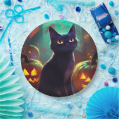 Halloween Tuxedo Cat met pompoenen eng Papieren Bordje (Feest)