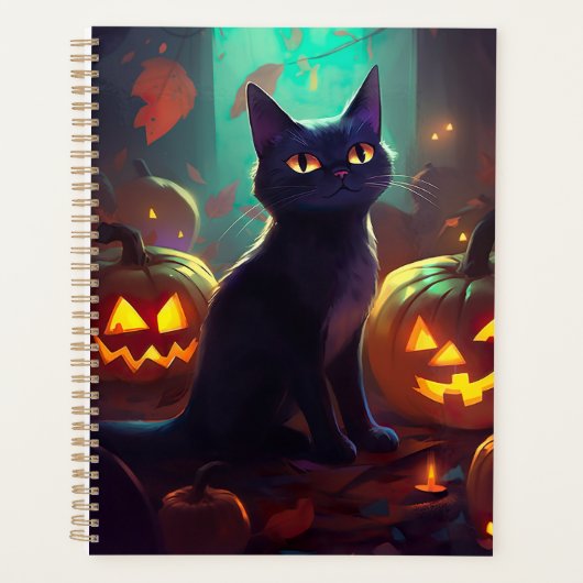 Halloween Tuxedo Cat met pompoenen eng Planner (Voorkant)