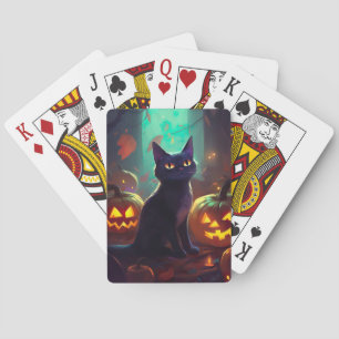 Halloween Tuxedo Cat met pompoenen eng Pokerkaarten