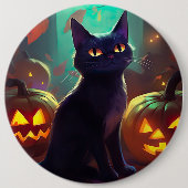 Halloween Tuxedo Cat met pompoenen eng Ronde Button 6,0 Cm (Voorkant)