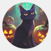 Halloween Tuxedo Cat met pompoenen eng Ronde Sticker (Voorkant)