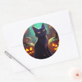 Halloween Tuxedo Cat met pompoenen eng Ronde Sticker (Envelop)