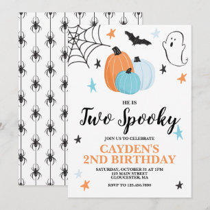 Halloween TWEE Griezelen 2de Verjaardag Blauwe Pom Kaart
