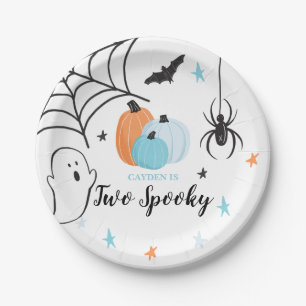 Halloween Twee Griezels Verjaardag Blauwe Pompoene Papieren Bordje