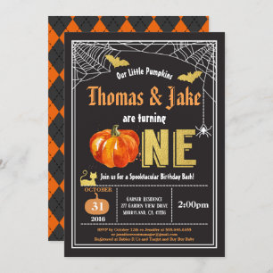 Halloween twins baby eerste verjaardag kaart