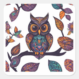 Halloween Uil en alebrije bladeren Vierkante Sticker