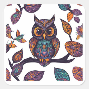 Halloween Uil en alebrije bladeren Vierkante Sticker