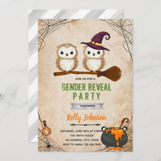 Halloween-uil geslacht onthulling uitnodiging (Voorkant / Achterkant)