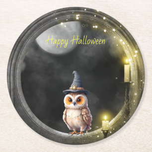 Halloween Uil in Ronde Toren Raam Kartonnen Onderzetter