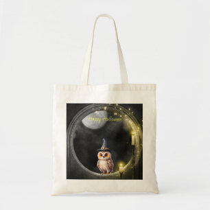 Halloween Uil in Ronde Toren Raam Tote Bag