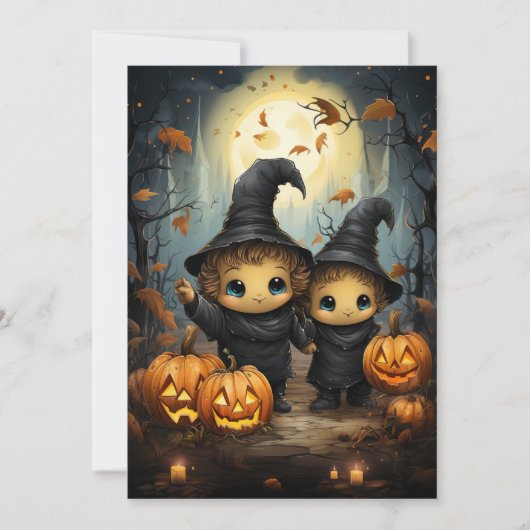 Halloween uitnodiging kind heksen gelukkig pompoen (Voorkant)