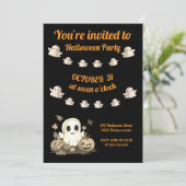 Halloween uitnodiging met leuke geest (Staand voorkant)