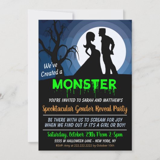 Halloween Uitnodiging voor Geslacht Reveal Feestje (Voorkant)