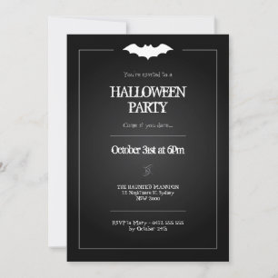 Halloween uitnodiging, zwart-wit vleermuisthema kaart