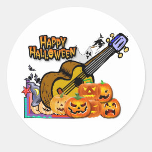 Halloween Ukulele Ronde Sticker