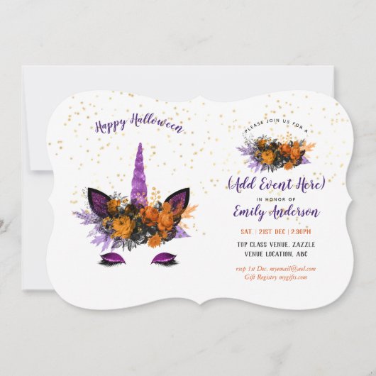 Halloween Unicorn Face Invitations N'IMPORTE QUEL  (Devant)