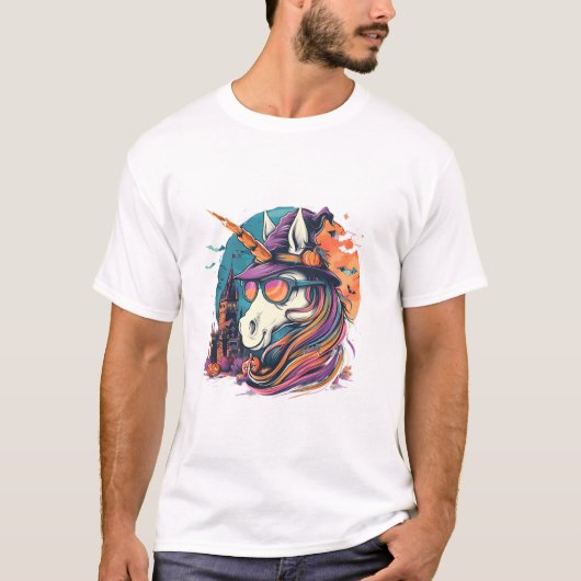 Halloween Unicorn Witch Bats T-shirt (Voorkant)