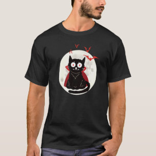 Halloween Vampier Kat Volle Maan Vleermuizen Hallo T-shirt