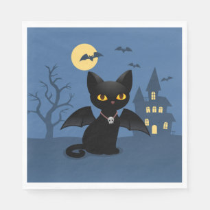 Halloween Vampier Zwarte Kat met Vleugels Servette Servet