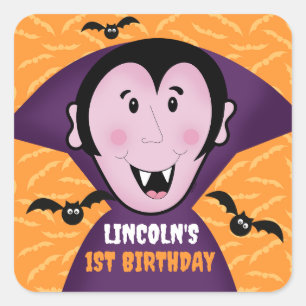 Halloween Vampire Bats 1e Verjaardag Schattige Vierkante Sticker
