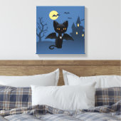 Halloween Vampire Black Cat met Wings Canvas Afdruk (Insitu (Slaapkamer))