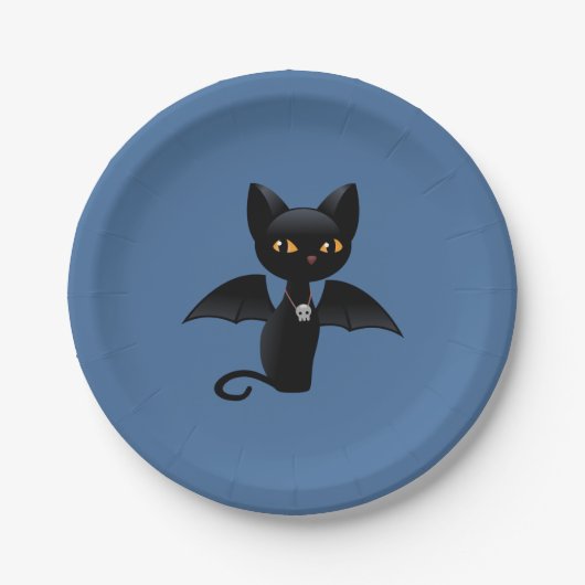 Halloween Vampire Black Cat met Wings Papieren Bordje (Voorkant)