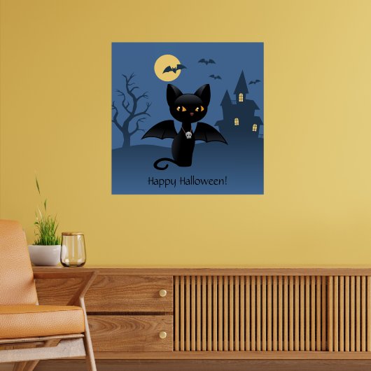 Halloween Vampire Black Cat met Wings Poster (Woonkamer 2)