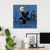 Halloween Vampire Black Cat met Wings Poster (Thuiskantoor)