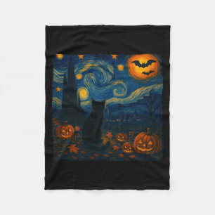 Halloween Van Gogh Starry Night Zwarte Kat Pompoen Fleece Deken