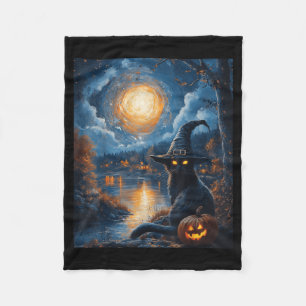 Halloween Van Gogh Starry Night Zwarte Kat Pompoen Fleece Deken