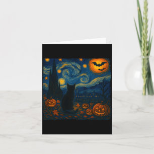 Halloween Van Gogh Starry Night Zwarte Kat Pompoen Kaart