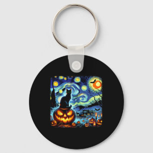 Halloween Van Gogh Sterrennacht Black Cat Pumpkins Sleutelhanger