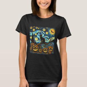 Halloween Van Gogh Sterrennacht Pompoen Zwarte Kat T-shirt