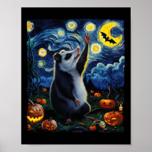 Halloween Van Gogh's Sterrennacht Opossum Pompoene Poster