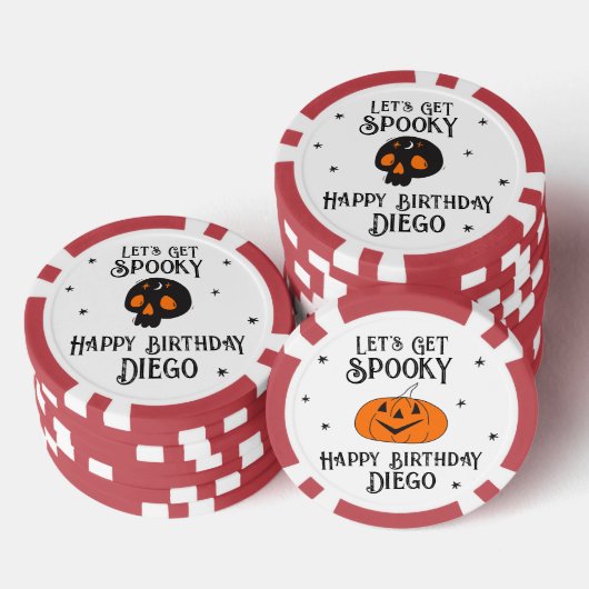 Halloween Verjaardag "Let's Get Spooky" Skull Naam Poker Chips (Opstapeling)