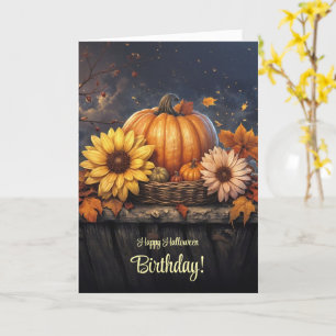 Halloween Verjaardag met Bloemen Pompoenen Kaart