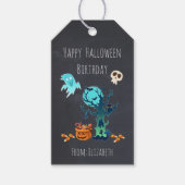 Halloween Verjaardag Met Geesten Vleermuizen Skull Cadeaulabel (Voorkant)