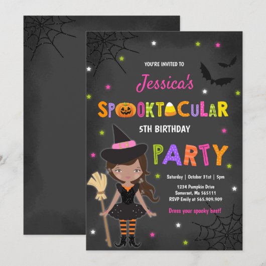 Halloween Verjaardag Nodig Heksenfeest uit Kaart (Voorkant / Achterkant)