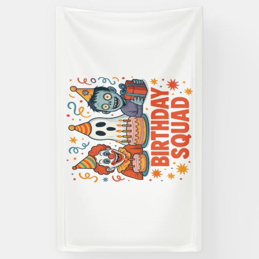 Halloween Verjaardag Squad Creepy Clown Ghost Zomb Spandoek (Verticaal)